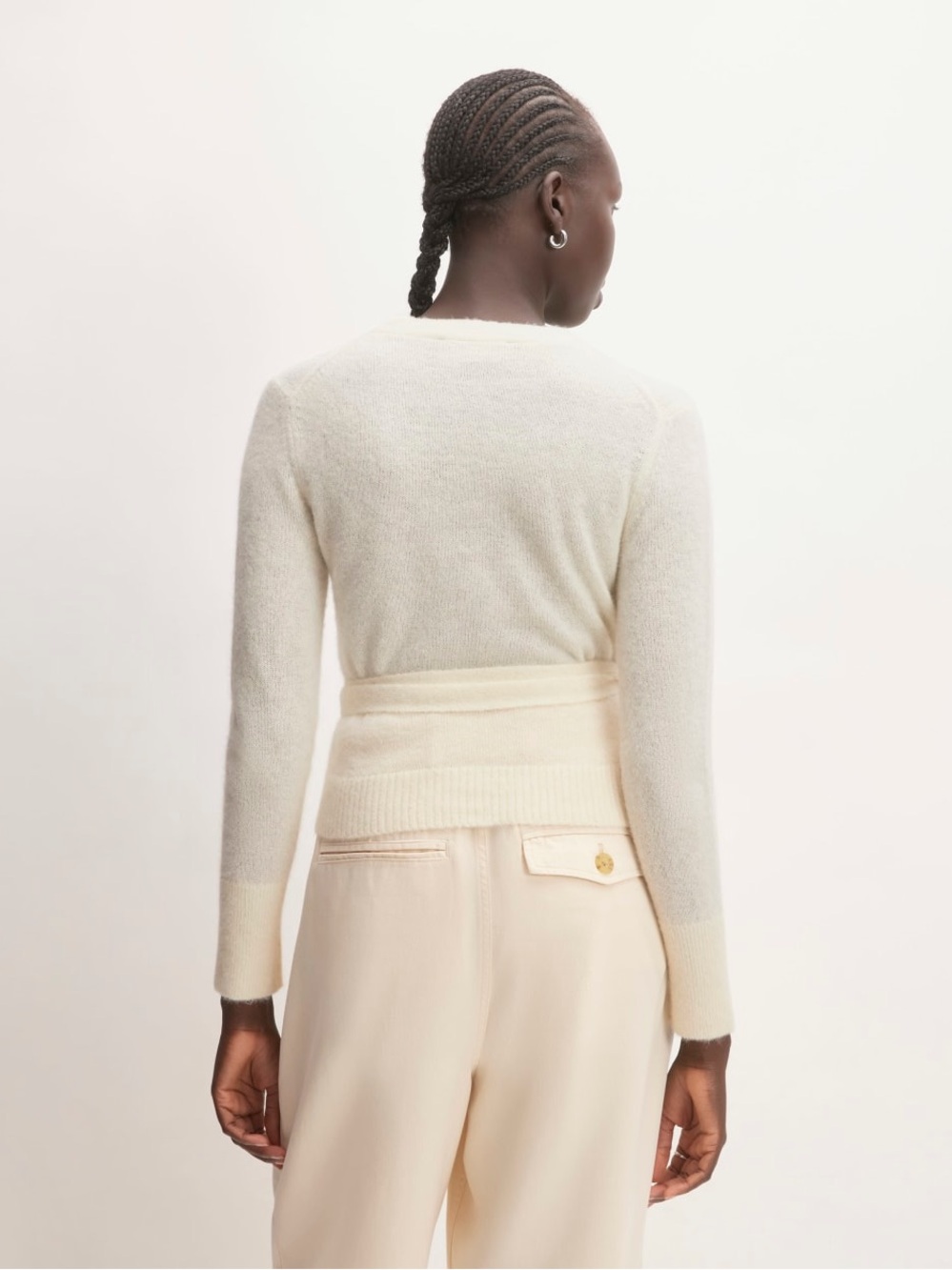 Everlane Alpaca Wrap Cream Wrap V-Neck Tie-Waist Sweater - Picture 6 of 11